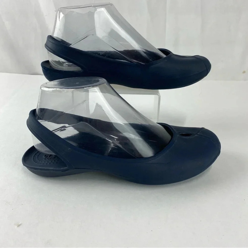 Crocs Womens 6 Navy Blue Kadee Slingback Slip On Flat Comfort Shoe